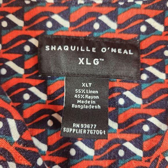 Shaquille O'Neal XLG Mens Shirt Button Short Sleeve Size XLT Red White Black NWT - Picture 9 of 16